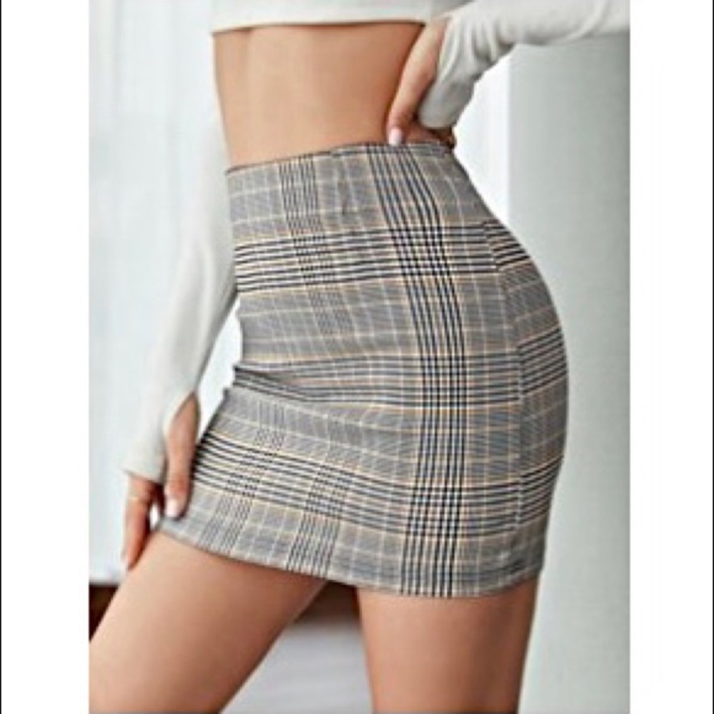 SHEIN Zipper side Plaid Bodycon Skirt
